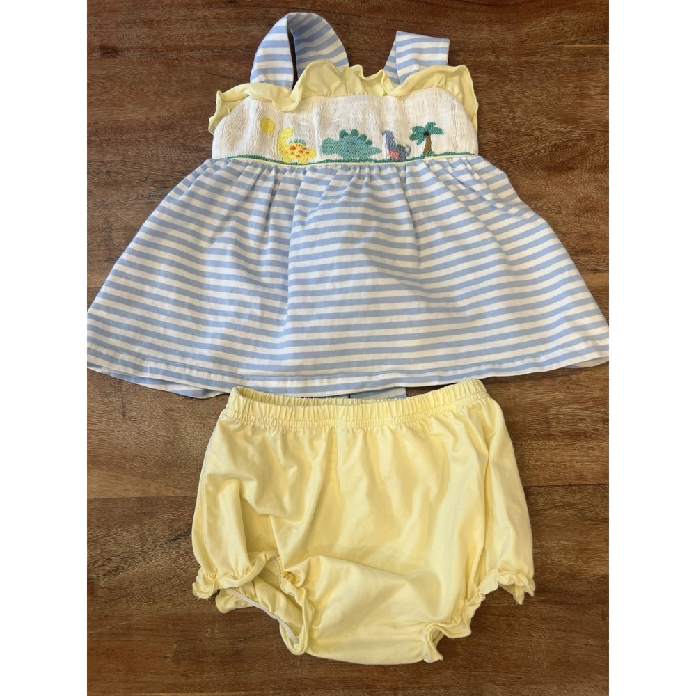 Busy Bees Smocks Toddler Girl Dinosaur 2 Piece Set Smocked Size 2T